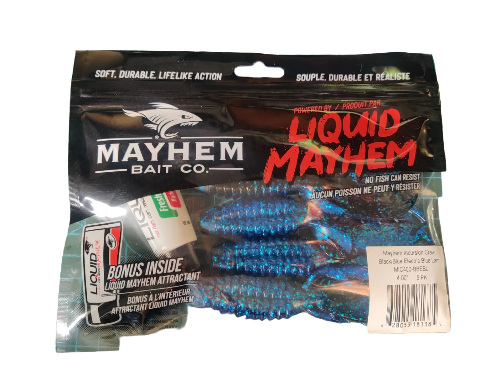 Leurre Souple Liquid Mayhem Incursion Craw - 10Cm - Par 5 - Black Blue Electric Blue Lam